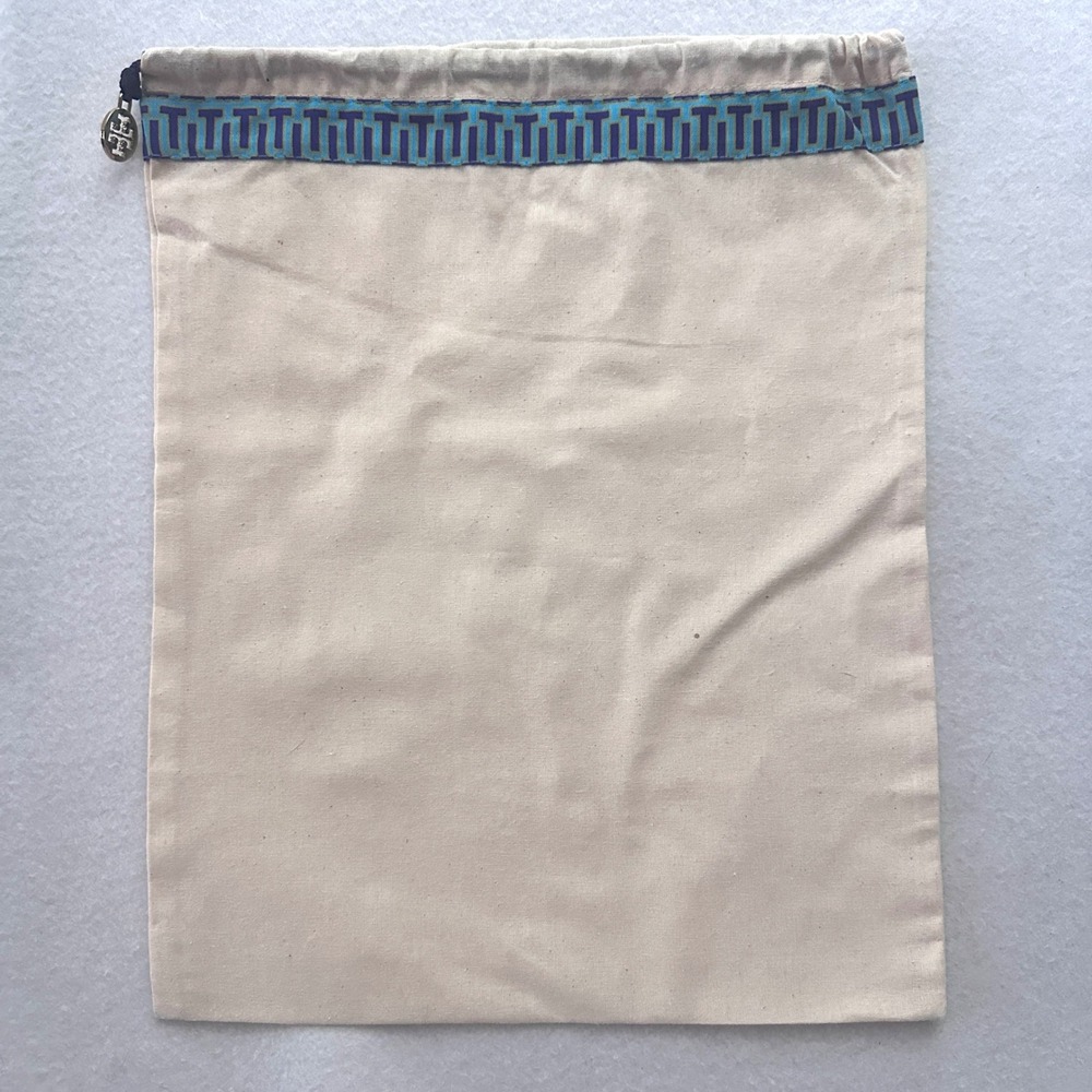 Tory Burch 12" x 14" Canvas Drawstring Dust Bag with Logo Charm and Ribbon Trim